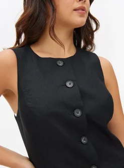 Black Tailored Linen Blend Waistcoat 14