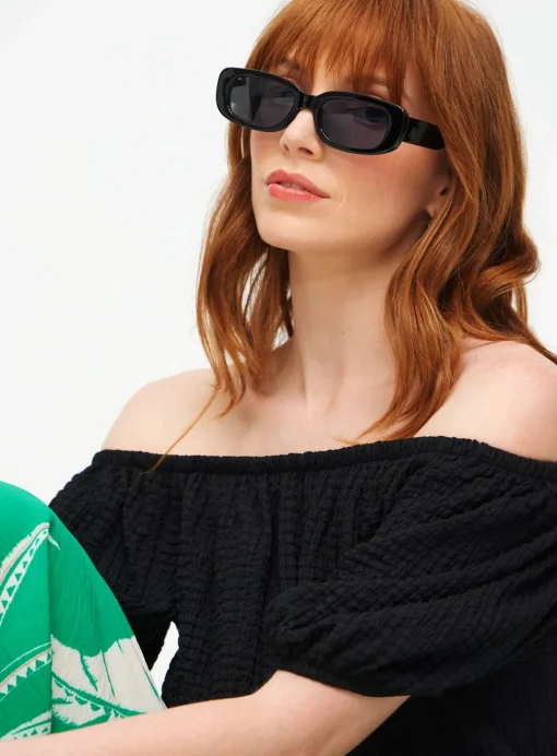 Black Textured Half Sleeve Bardot Top 10