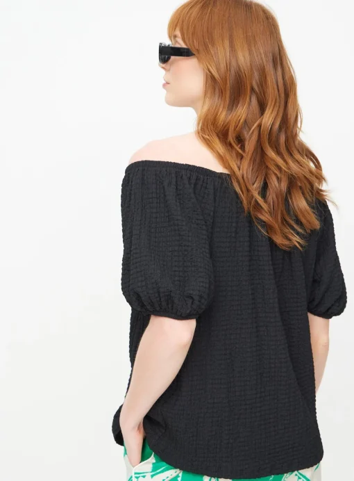 Black Textured Half Sleeve Bardot Top 10