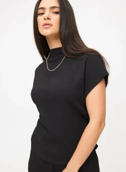Black Textured High Neck Draped Coord Top 20