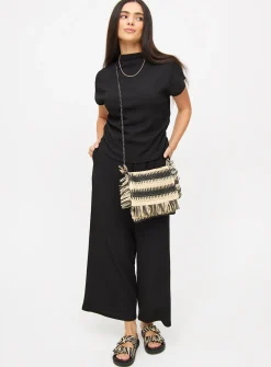 Black Textured High Neck Draped Coord Top 20