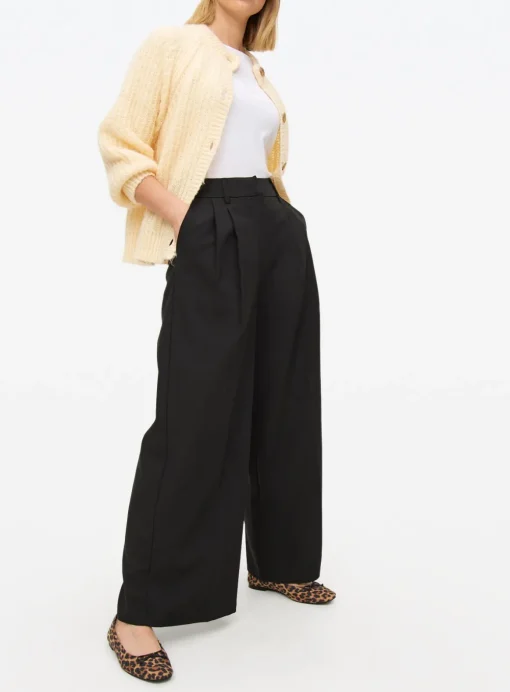 Black Ultra Wide Leg Tailored Trousers 10R