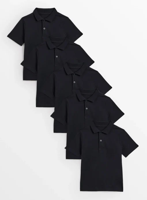 Black Unisex Polo Shirt 5 Pack 3 years