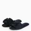Black Velour Open Toe Slippers S