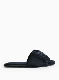 Black Velour Open Toe Slippers S