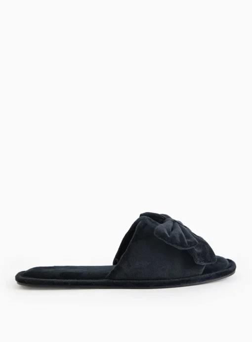 Black Velour Open Toe Slippers S