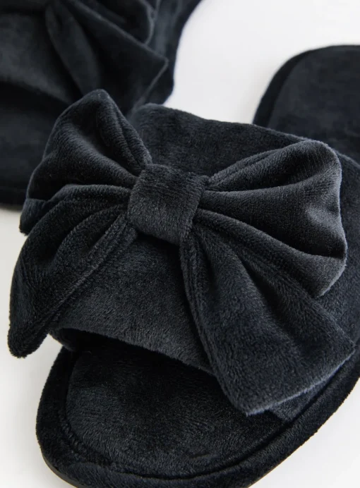 Black Velour Open Toe Slippers S