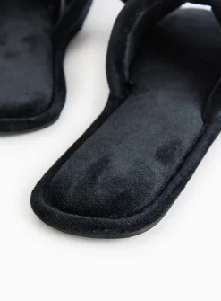 Black Velour Open Toe Slippers S