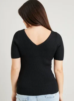 Black V-Neck & Back Ribbed T-shirt 24