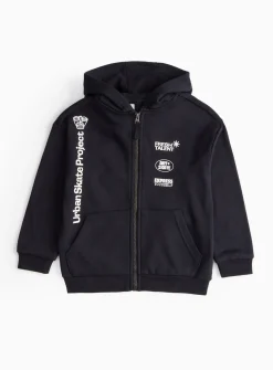 Black Zip-Through Skater Hoodie 5 years