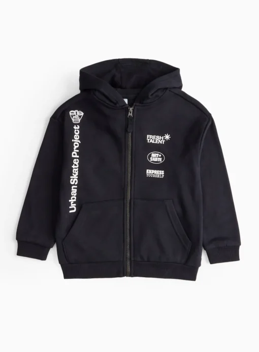 Black Zip-Through Skater Hoodie 5 years