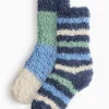 Block Stripe Fluffy Cosy Socks 2 Pack 6-8.5