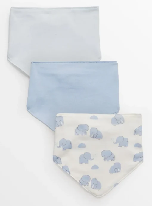 Blue & Elephant Print Hanky Bibs 3 Pack One Size