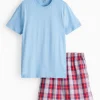 Blue & Red Check Short Sleeve Pyjamas XL
