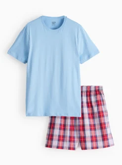 Blue & Red Check Short Sleeve Pyjamas XL