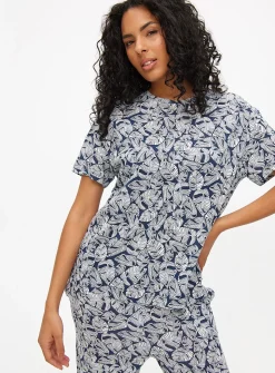 Blue Banana Leaf Print Co-ord Pyjama Top L