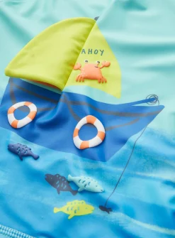 Blue Boat Print Rash Vest & Swim Shorts Set 4 years