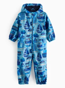 Blue Boat Printed Hooded Puddlesuit 1-2 years