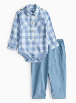 Blue Check Bodysuit & Corduroy Trousers Set 18-24 months