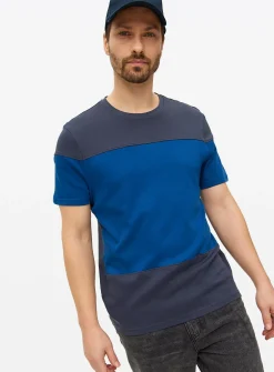 Blue Colour Block Stripe T-Shirt S