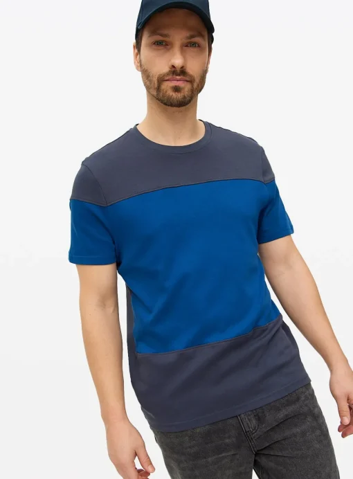 Blue Colour Block Stripe T-Shirt S