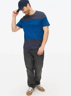 Blue Colour Block Stripe T-Shirt S