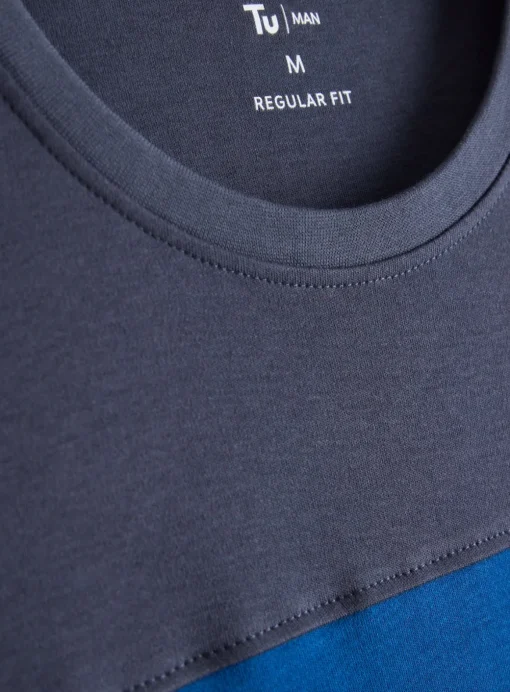Blue Colour Block Stripe T-Shirt S