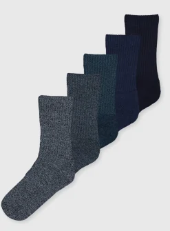 Blue Cushioned Comfort Sole Socks 5 Pack 6-8.5