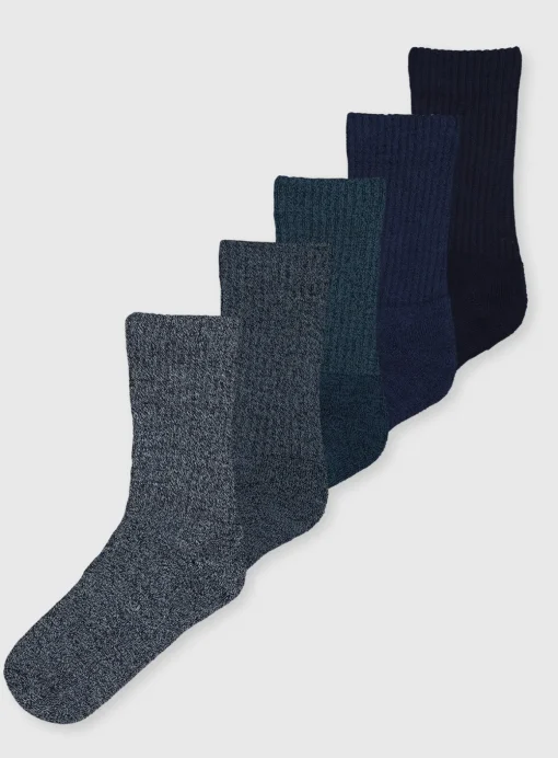 Blue Cushioned Comfort Sole Socks 5 Pack 6-8.5