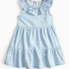 Blue Denim Floral Tiered Chambray Dress 1-2 years