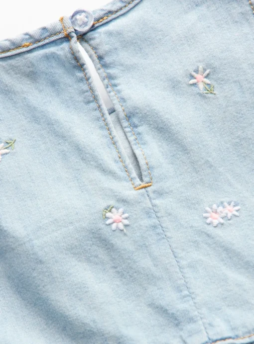 Blue Denim Floral Tiered Chambray Dress 1-2 years