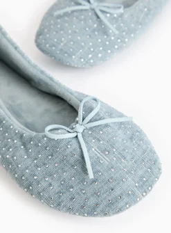 Blue Diamante Ballerina Slippers 5