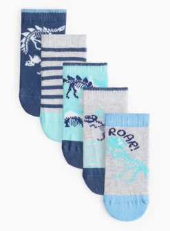 Blue Dino Socks 5 Pack 12.5-3.5