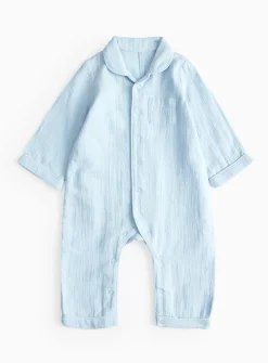 Blue Double Cloth Romper 6-9 months