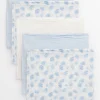 Blue Elephant Print & White Muslin Squares 5 Pack One Size