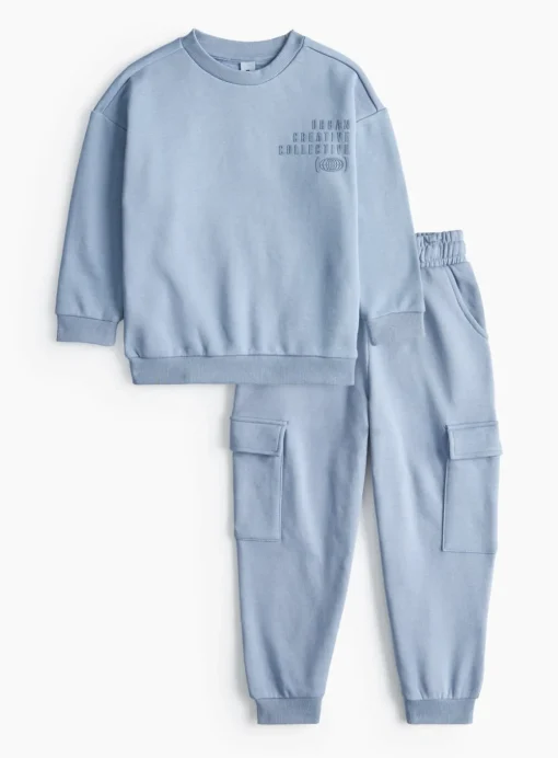 Blue Embossed Urban Creative Collective Sweatshirt & Joggers Set 8 years