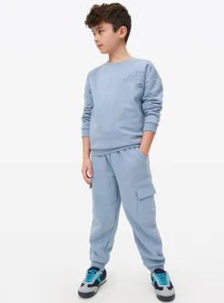 Blue Embossed Urban Creative Collective Sweatshirt & Joggers Set 8 years
