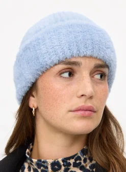 Blue Eyelash Knitted Beanie Hat One Size