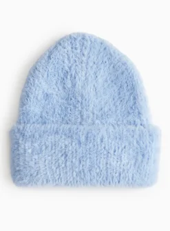 Blue Eyelash Knitted Beanie Hat One Size