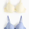 Blue Floral & Yellow T-Shirt Bra 2 Pack 36E