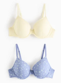 Blue Floral & Yellow T-Shirt Bra 2 Pack 36E