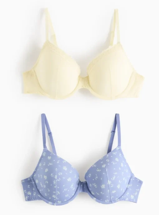 Blue Floral & Yellow T-Shirt Bra 2 Pack 36E