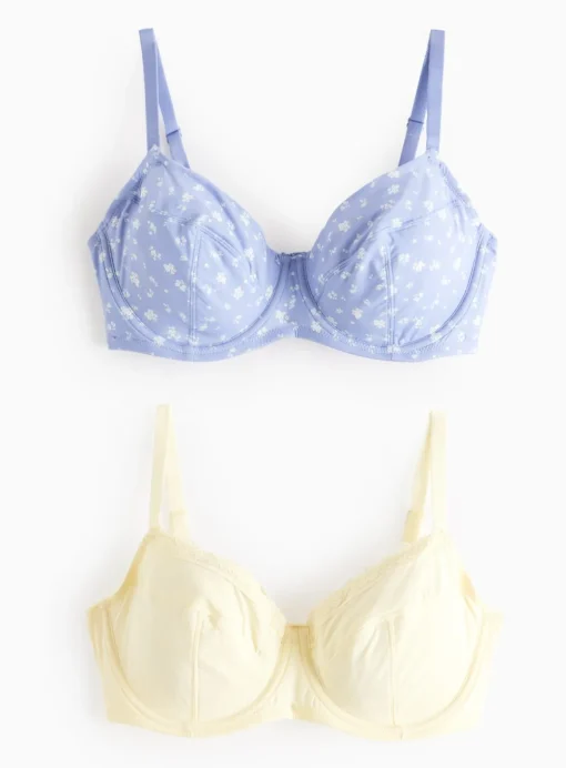 Blue Floral & Yellow Underwired Full Cup Bra 2 Pack 36DD
