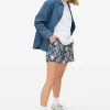 Blue Ikat Printed Crinkle Shorts L