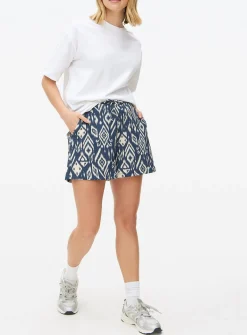 Blue Ikat Printed Crinkle Shorts L