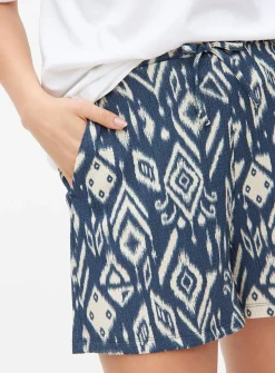 Blue Ikat Printed Crinkle Shorts L