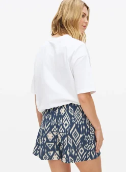 Blue Ikat Printed Crinkle Shorts L