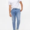 Blue Mid-Wash Tapered Jeans 34S