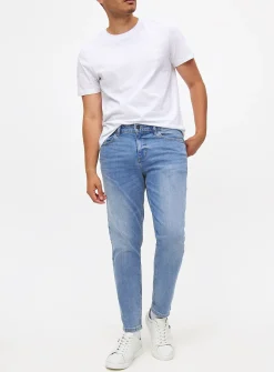 Blue Mid-Wash Tapered Jeans 34S