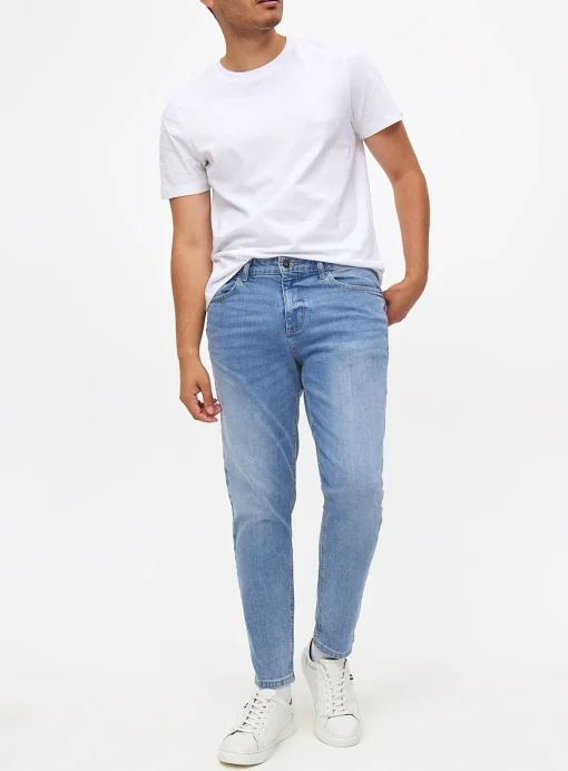Blue Mid-Wash Tapered Jeans 34S